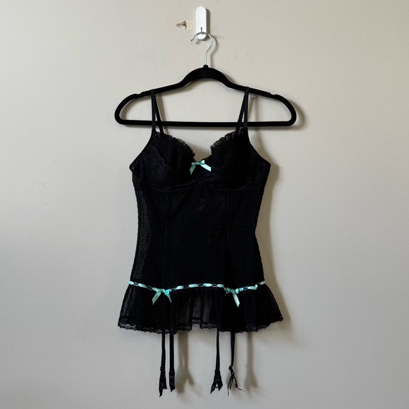 Victoria’s Secret sexy little thing light blue/black lace ribbon lingerie top - Picture 1 of 6